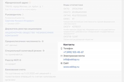 Контактная информация компаний РФ - поиск контактов с помощью ИНН